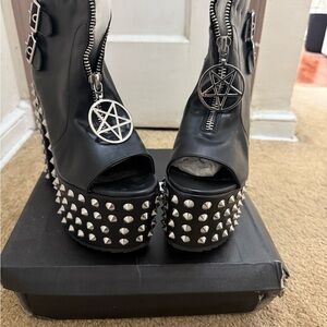 Liliana Black Studded Platform Peep-Toe Boots